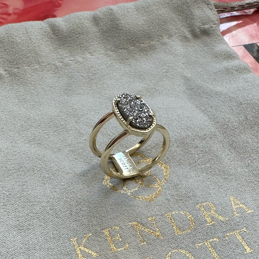 Kendra Scott Elyse Ring in Gold with Platinum Drusy Size 6